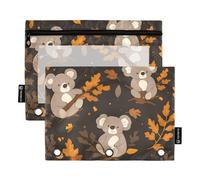 Quteprint Astuccio per raccoglitori a 3 anelli, foglie di quercia koala, confezione da 2 astucci con cerniera con finestra trasparente e occhielli rinforzati per raccoglitore, organizer per matite per