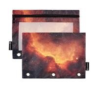 Quteprint Astuccio per raccoglitori a 3 anelli, Galaxy Nebula Stars Twinkling, confezione da 2 astucci con cerniera con finestra trasparente e occhielli rinforzati per raccoglitore, astuccio organizer