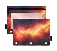 Quteprint Astuccio per raccoglitori a 3 anelli, Galaxy Nebula Twinkling Stars, confezione da 2 astucci con cerniera con finestra trasparente e occhielli rinforzati per raccoglitore, astuccio organizer
