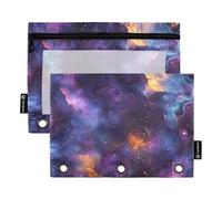Quteprint Astuccio per raccoglitori a 3 anelli, Galaxy Nebula Universe Star, confezione da 2 astucci con cerniera con finestra trasparente e occhielli rinforzati per raccoglitore, astuccio organizer