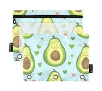 Quteprint Astuccio per raccoglitori a 3 anelli, graziosi cuori di avocado, confezione da 2 astucci con cerniera con finestra trasparente e occhielli rinforzati per raccoglitore, organizer per matite