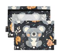 Quteprint Astuccio per raccoglitori a 3 anelli, grazioso astuccio con koala kawaii, confezione da 2 astucci con cerniera con finestra trasparente e occhielli rinforzati per raccoglitore, organizer per