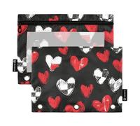 Quteprint Astuccio per raccoglitori a 3 anelli, Happy Valentines Love Hearts, confezione da 2 astucci con cerniera con finestra trasparente e occhielli rinforzati per raccoglitore, astuccio organizer