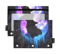 Quteprint Astuccio per raccoglitori a 3 anelli, Howling Wolf Moon Art, astuccio con cerniera, con finestra trasparente e occhielli rinforzati per raccoglitore, astuccio organizer per ufficio e scuola