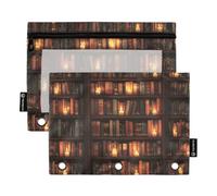 Quteprint Astuccio per raccoglitori a 3 anelli, libri da parete per biblioteche, a lume di candela, confezione da 2 astucci con cerniera con finestra trasparente e occhielli rinforzati per