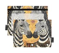 Quteprint Astuccio per raccoglitori a 3 anelli, motivo animali etnici africani?Zebra Astuccio con cerniera con finestra trasparente e occhielli rinforzati per raccoglitore, astuccio organizer per