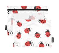 Quteprint Astuccio per raccoglitori a 3 anelli, motivo coccinelle animali, confezione da 2 astucci con cerniera con finestra trasparente e occhielli rinforzati per raccoglitore, organizer per matite