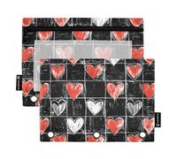 Quteprint Astuccio per raccoglitori a 3 anelli, motivo cuori di San Valentino, confezione da 2 astucci con cerniera con finestra trasparente e occhielli rinforzati per raccoglitore, organizer per