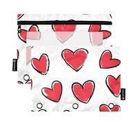 Quteprint Astuccio per raccoglitori a 3 anelli, motivo cuori di San Valentino, confezione da 2 astucci con cerniera con finestra trasparente e occhielli rinforzati per raccoglitore, organizer per