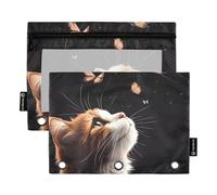 Quteprint Astuccio per raccoglitori a 3 anelli, motivo farfalle volanti, confezione da 2 astucci con cerniera con finestra trasparente e occhielli rinforzati per raccoglitore, astuccio organizer per
