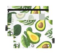 Quteprint Astuccio per raccoglitori a 3 anelli, motivo foglie di palma di avocado, confezione da 2 astucci con cerniera con finestra trasparente e occhielli rinforzati per raccoglitore, organizer per