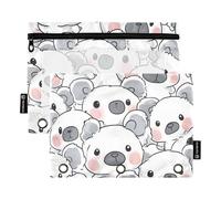 Quteprint Astuccio per raccoglitori a 3 anelli, motivo koala kawaii, confezione da 2 astucci con cerniera con finestra trasparente e occhielli rinforzati per raccoglitore, organizer per matite per