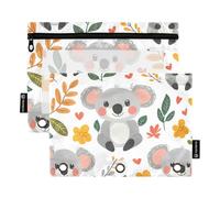 Quteprint Astuccio per raccoglitori a 3 anelli, motivo koala kawaii, confezione da 2 astucci con cerniera con finestra trasparente e occhielli rinforzati per raccoglitore, organizer per matite per