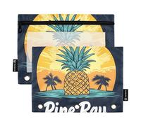 Quteprint Astuccio per raccoglitori a 3 anelli, motivo palma con ananas oceano, confezione da 2 astucci con cerniera con finestra trasparente e occhielli rinforzati per raccoglitore, organizer per