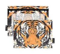 Quteprint Astuccio per raccoglitori a 3 anelli, motivo tigre animale, confezione da 2 astucci con cerniera con finestra trasparente e occhielli rinforzati per raccoglitore, astuccio organizer per