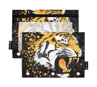 Quteprint Astuccio per raccoglitori a 3 anelli, motivo tigre con animali arrabbiati, confezione da 2 astucci con cerniera con finestra trasparente e occhielli rinforzati per raccoglitore, astuccio