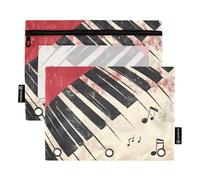 Quteprint Astuccio per raccoglitori a 3 anelli, note musicali vintage, chiavi di pianoforte, confezione da 2 astucci con cerniera con finestra trasparente e occhielli rinforzati per raccoglitore
