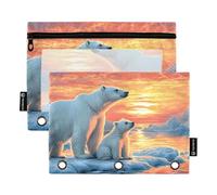 Quteprint Astuccio per raccoglitori a 3 anelli, Polar Bear ICY Waters Sunset, astuccio con cerniera, con finestra trasparente e occhielli rinforzati per raccoglitore, astuccio organizer per ufficio e