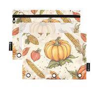 Quteprint Astuccio per raccoglitori a 3 anelli, raccolta autunnale, zucca, mais, girasole, confezione da 2 astucci con cerniera con finestra trasparente e occhielli rinforzati per raccoglitore