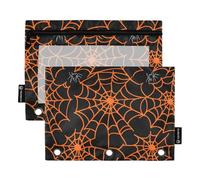 Quteprint Astuccio per raccoglitori a 3 anelli, rete ragno di Halloween, confezione da 2 astucci con cerniera con finestra trasparente e occhielli rinforzati per raccoglitore, organizer per matite per