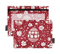 Quteprint Astuccio per raccoglitori a 3 anelli, uova floreali di Pasqua felice, confezione da 2 astucci con cerniera con finestra trasparente e occhielli rinforzati per raccoglitore, organizer per