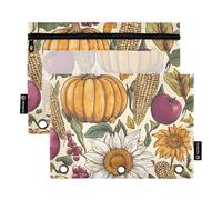 Quteprint Astuccio per raccoglitori a 3 anelli, zucche, girasole, mais, confezione da 2 astucci con cerniera con finestra trasparente e occhielli rinforzati per raccoglitore, organizer per matite per