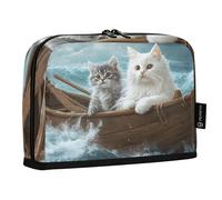 Quteprint Astuccio portamatite con due gatti sulla nave dell'oceano, astuccio per cancelleria, borsa portatile per cosmetici, organizer da scrivania per scuola, ufficio, studenti, ragazzi e ragazze