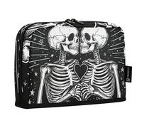 Quteprint Astuccio portamatite con due scheletri, teschio, cuore, astuccio per cancelleria, borsa portatile per cosmetici, organizer da scrivania per scuola, ufficio, studenti, ragazzi e ragazze