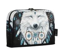 Quteprint Astuccio portamatite, con motivo a cuore e piume di lupo, astuccio per cancelleria, borsa portatile per cosmetici, organizer da scrivania per scuola, ufficio, studenti, ragazzi e ragazze