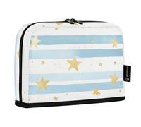 Quteprint Astuccio portamatite con motivo a righe e stelle, astuccio per cancelleria, borsa portatile per cosmetici, organizer da scrivania per scuola, ufficio, studenti, ragazzi e ragazze