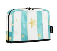 Quteprint Astuccio portamatite con motivo a righe verdi e stelle dorate, astuccio per cancelleria, trousse portatile, organizer da scrivania per scuola, ufficio, studenti, ragazzi e ragazze