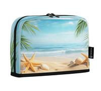 Quteprint Astuccio portamatite, con motivo a stelle marine, conchiglie, foglie di palma, astuccio per cancelleria, borsa portatile per cosmetici, organizer da scrivania per scuola, ufficio, studenti