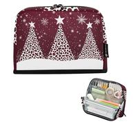 Quteprint Astuccio portamatite, con motivo alberi di Natale, fiocchi di neve, stelle, astuccio per cancelleria, trousse portatile, organizer da scrivania per scuola, ufficio, studenti, ragazzi e