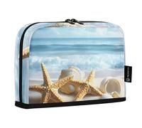 Quteprint Astuccio portamatite con motivo con conchiglie marine estive e stelle marine, astuccio per cancelleria, borsa portatile per cosmetici, organizer da scrivania per scuola, ufficio, studenti