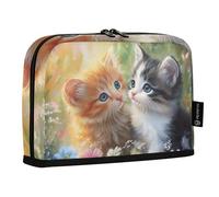 Quteprint Astuccio portamatite con motivo con gatti, farfalle e fiori, astuccio per cancelleria, portatile, per cosmetici, organizer da scrivania per scuola, ufficio, studenti, ragazzi e ragazze