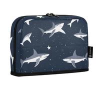 Quteprint Astuccio portamatite, con motivo squali marini e stelle, astuccio per cancelleria, trousse portatile, organizer da scrivania per scuola, ufficio, studenti, ragazzi e ragazze