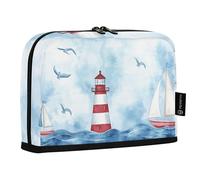 Quteprint Astuccio portamatite con piedi - Acquerello barca a vela faro nave, astuccio per cancelleria, astuccio portatile per cosmetici, organizer da scrivania per scuola, ufficio, studenti, ragazzi