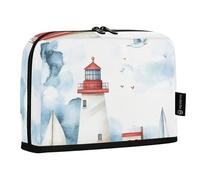 Quteprint Astuccio portamatite con piedi - Acquerello con faro marino e barche a vela, astuccio per cancelleria, astuccio portatile per cosmetici, organizer da scrivania per scuola, ufficio, studenti