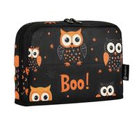 Quteprint Astuccio portamatite con piedi - arancione con simpatici gufi, astuccio per cancelleria, borsa portatile per cosmetici, organizer da scrivania per scuola, ufficio, studenti, ragazzi e