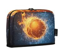 Quteprint Astuccio portamatite con supporto a forma di pallone da calcio nel fuoco, astuccio per cancelleria, borsa portatile per cosmetici, organizer da scrivania per scuola, ufficio, studenti