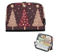 Quteprint Astuccio portamatite con tre alberi di Natale, astuccio per cancelleria, borsa portatile per cosmetici, organizer da scrivania per scuola, ufficio, studenti, ragazzi e ragazze