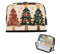 Quteprint Astuccio portamatite, con tre alberi di Natale, stampa leopardata, astuccio per cancelleria, trousse portatile, organizer da scrivania per scuola, ufficio, studenti, ragazzi e ragazze