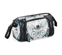 Quteprint Astuccio portamatite di grande capacità, con cuore e piume bohémien, con lupo, astuccio portatile con cerniera, astuccio per cancelleria per ufficio e scuola, per adolescenti, ragazze