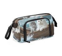 Quteprint Astuccio portamatite di grande capacità, con due gatti sulla nave dell'oceano, astuccio portatile con cerniera, astuccio per cancelleria per ufficio e scuola, per adolescenti, ragazze