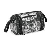 Quteprint Astuccio portamatite di grande capacità, con due scheletri, teschio, cuore, astuccio portatile con cerniera, astuccio per cancelleria per ufficio e scuola, per adolescenti, ragazze, ragazzi