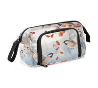 Quteprint Astuccio portamatite di grande capacità, con due uccellini e alberi di cachi, astuccio portatile con cerniera, astuccio per cancelleria per ufficio e scuola, per adolescenti, ragazze