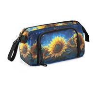 Quteprint Astuccio portamatite di grande capacità, con girasole e stelle, cielo notturno, astuccio portatile con cerniera, astuccio per cancelleria per ufficio e scuola, per adolescenti, ragazze