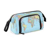 Quteprint Astuccio portamatite di grande capacità, con mappa del mondo, astuccio portatile con cerniera, astuccio per cancelleria per ufficio e scuola, per adolescenti, ragazze, ragazzi, adulti,