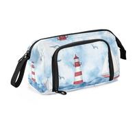 Quteprint Astuccio portamatite di grande capacità, con motivo acquarello, barca a vela, faro e nave, astuccio portatile con cerniera, astuccio per cancelleria per ufficio e scuola, astuccio per matite
