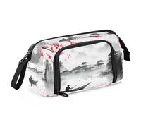 Quteprint Astuccio portamatite di grande capacità, con paesaggio giapponese, motivo barca con fiori, astuccio portatile con cerniera, astuccio per cancelleria per ufficio e scuola, astuccio per matite